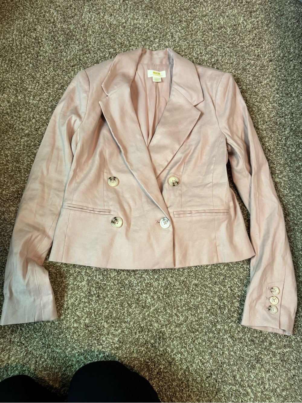 Anthropologie Light Blush Double-Breasted Blazer